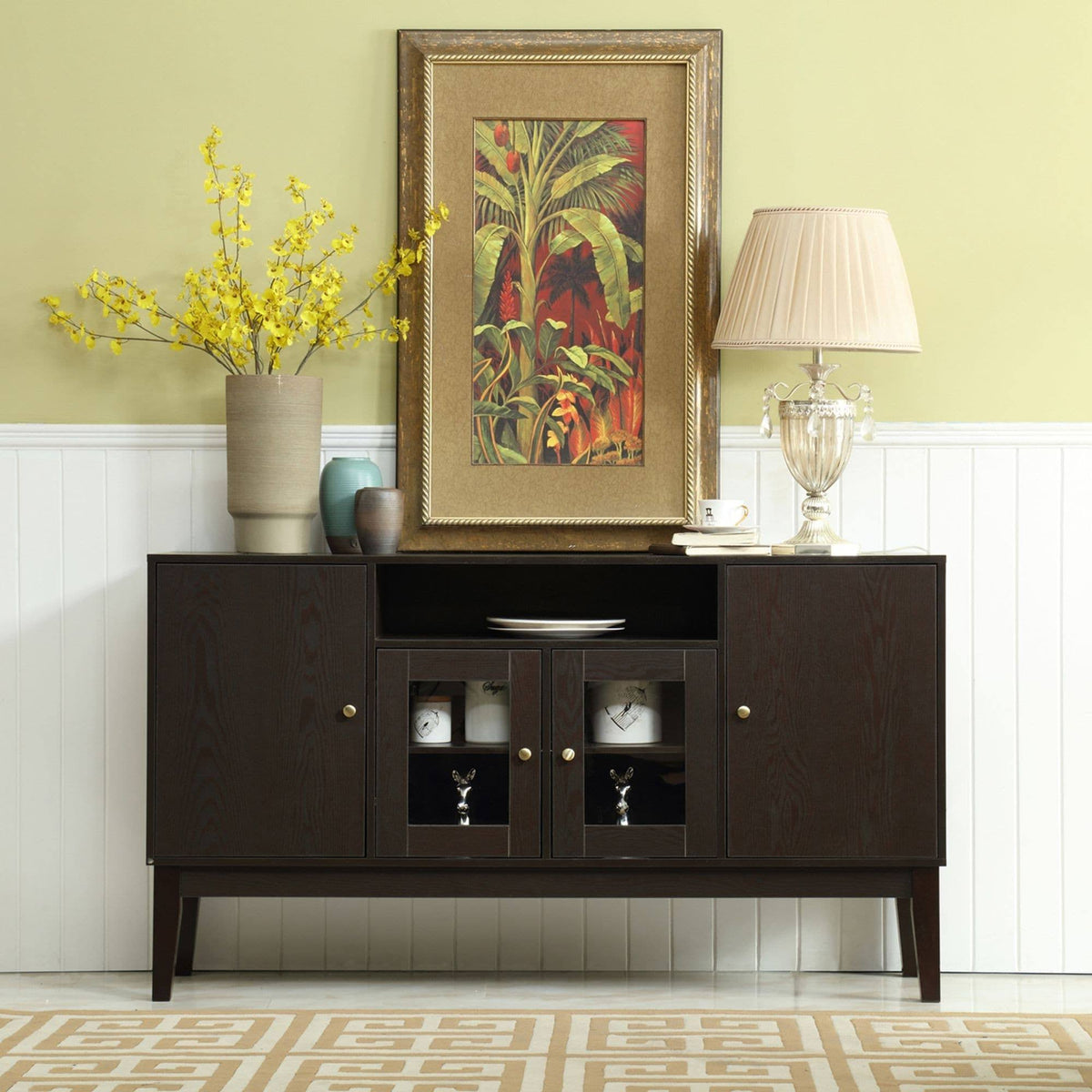 59x22 Wide Buffet Table Cabinet TV Console Dark Brown G917
