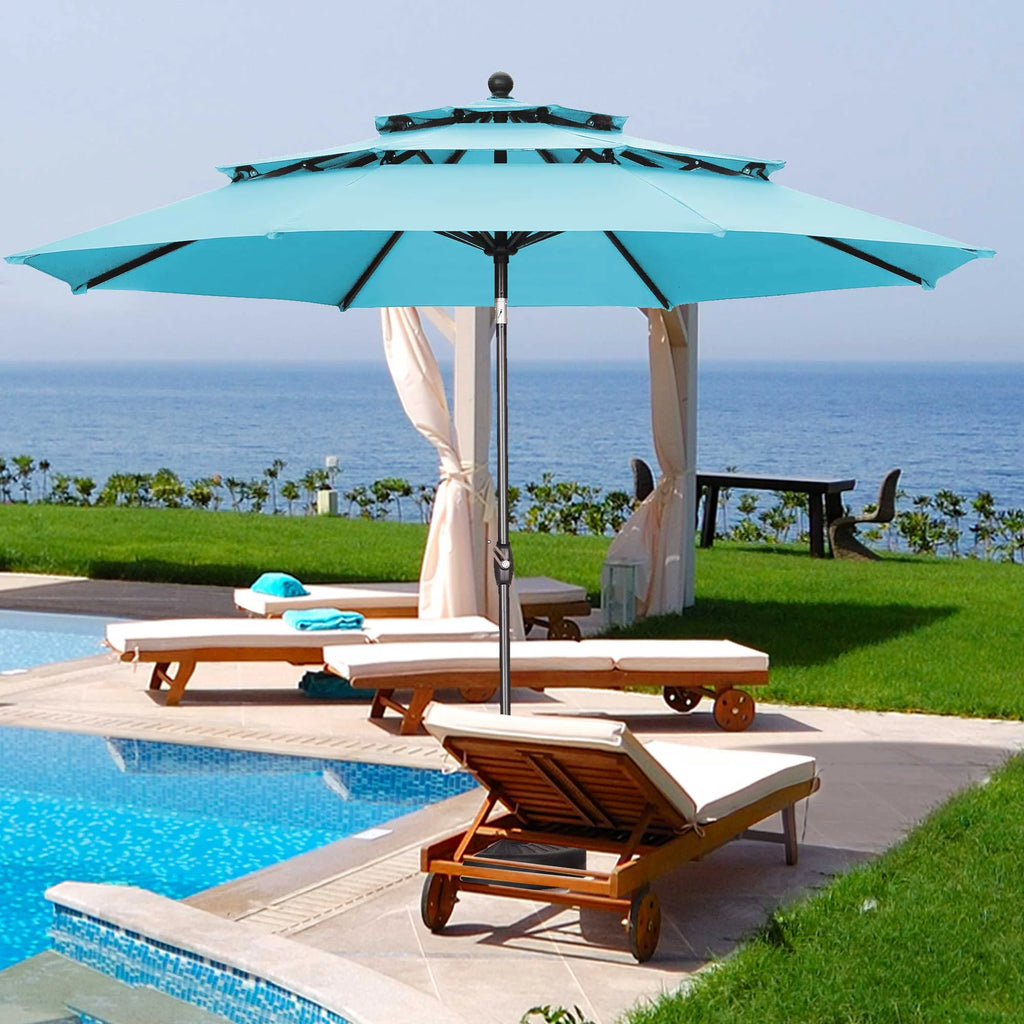 10FT 3 Tiers Adjustable Crank and Tilt Khaki Patio Umbrella E85068