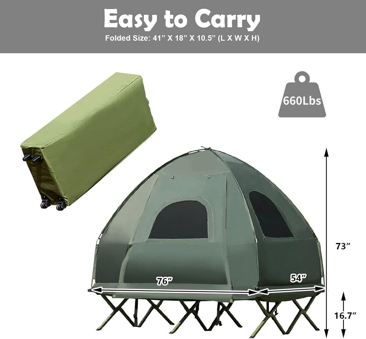 2-Person Waterproof Camping Tent Cot with Carry Bag Q56386