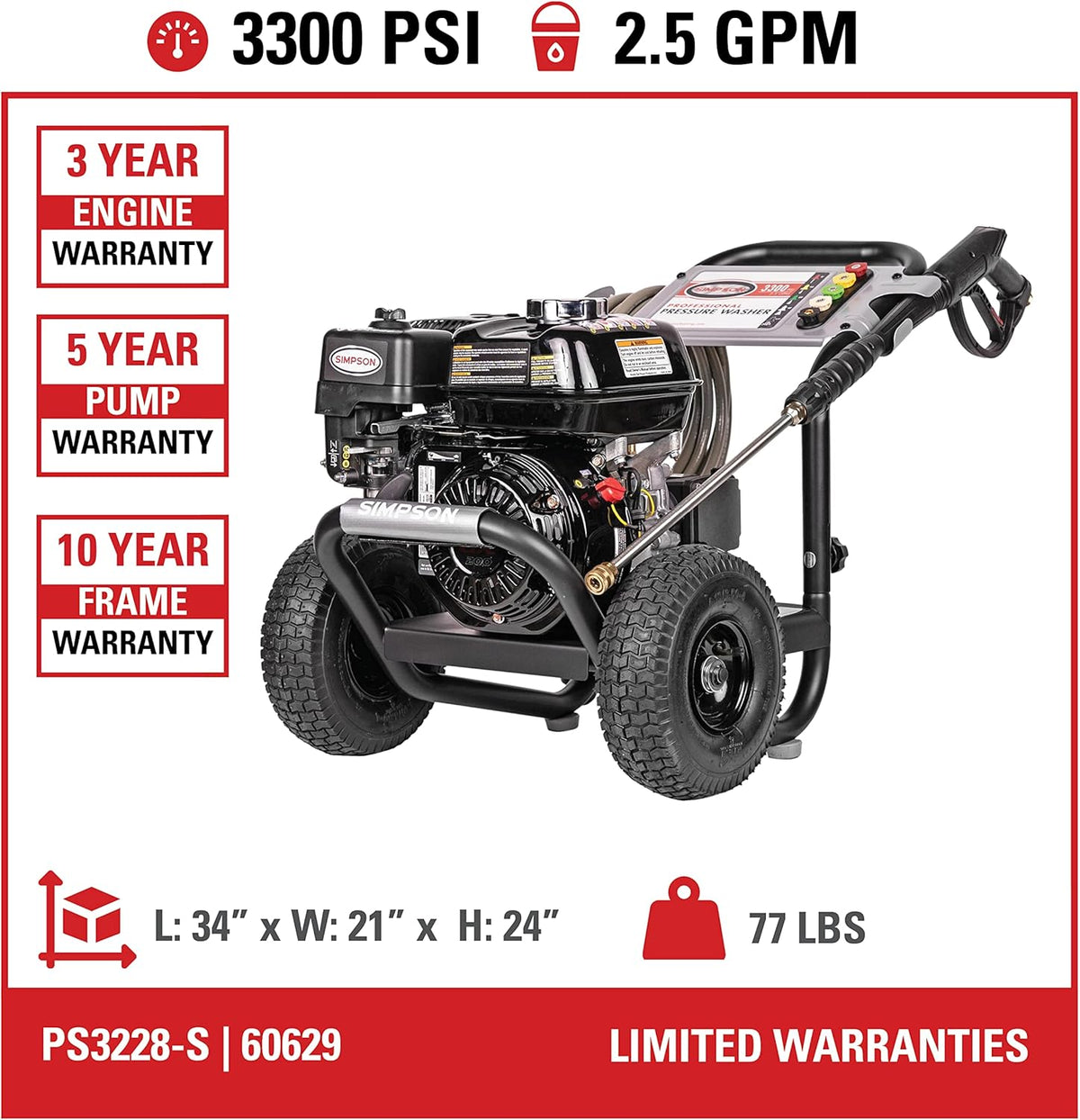 3300 PSI Gas Pressure Washer Powered by Honda GX200 V46875