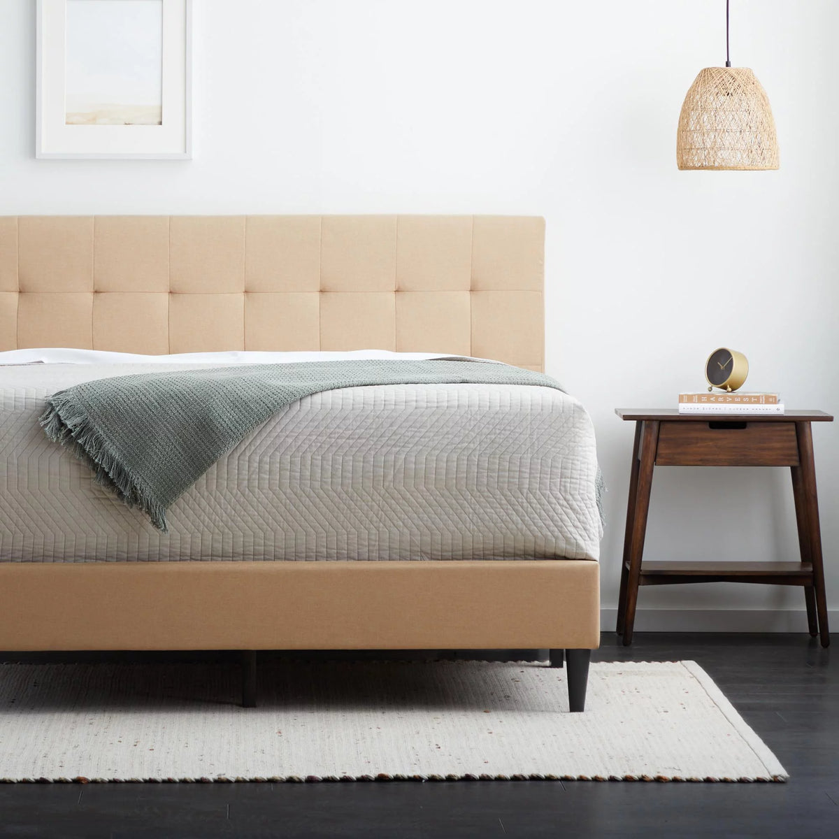 Beige Tufted Upholstered Bed, Twin N354