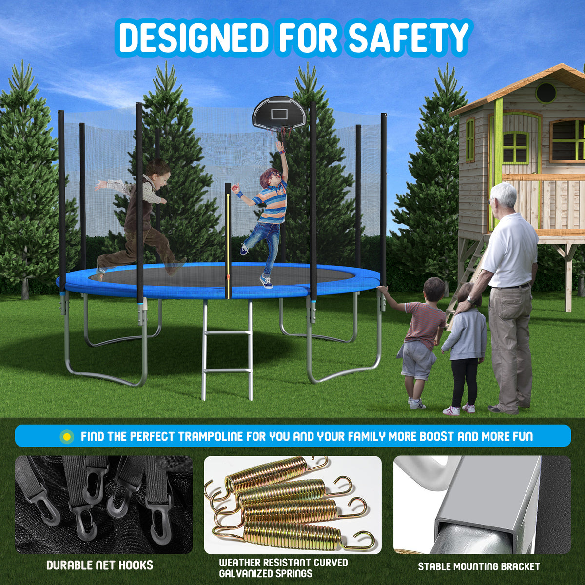 16FT Trampoline with Basketball Hoop 1600LBS W6812