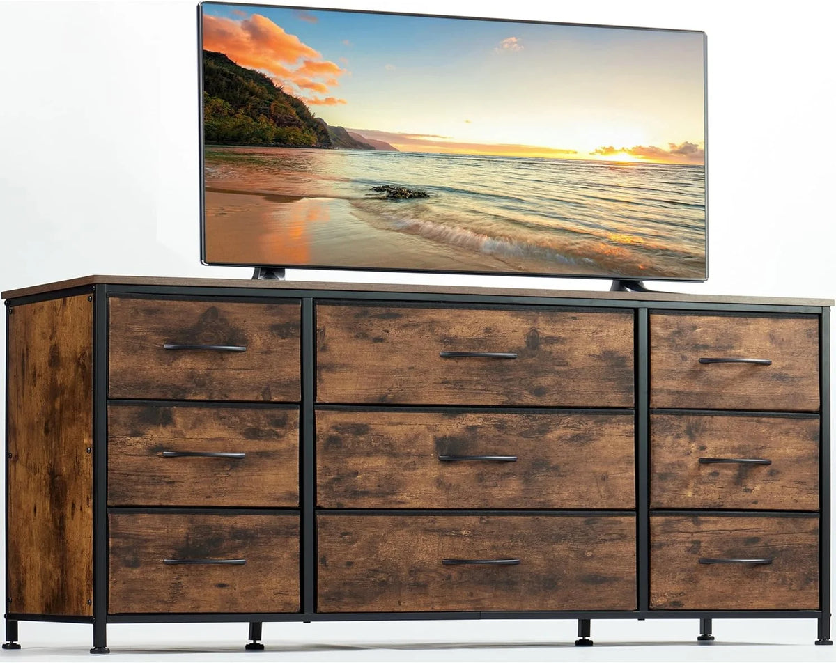 Black 9 Drawer Wide Dresser TV Stand A62242