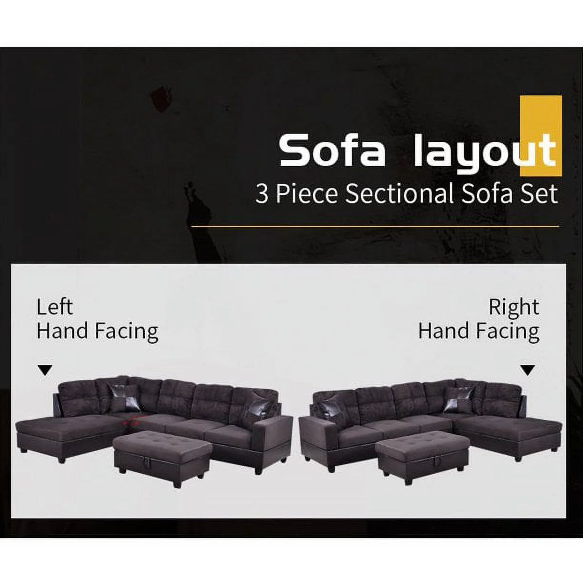 104" Sectional Sofa & Chaise with Ottoman Microfiber and faux leather upholstery Espresso Left Hand Facing L364550