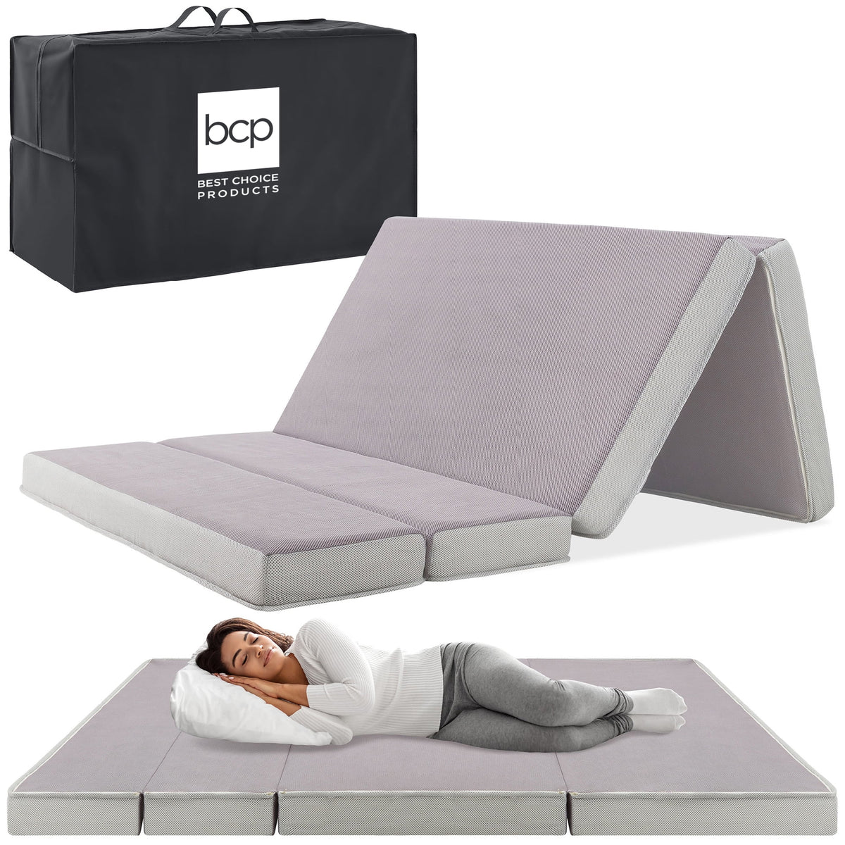 4in Thick Folding Portable Twin Mattress Topper with Carry Case J543461