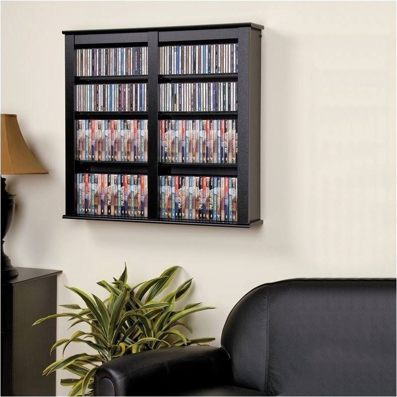Black Double Floating Media Wall Storage T1480