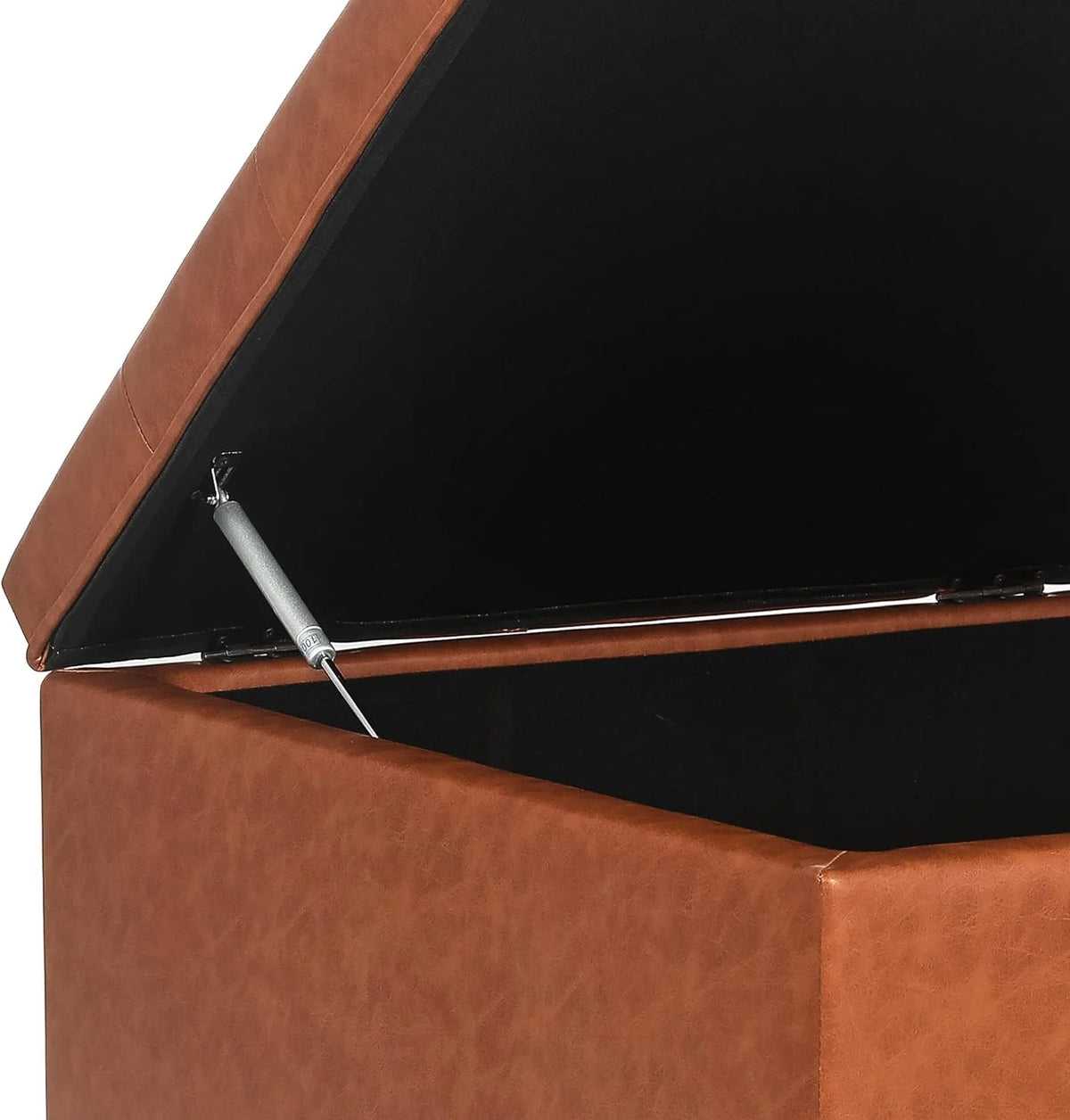 Camel Faux Leather Storage Ottoman Bench with Wood Legs E48294