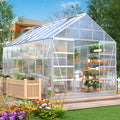 10' x 16' Walk-in Polycarbonate Greenhouse with Adjustable Roof Vent A275388