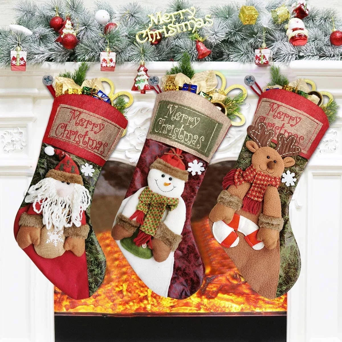 18" 3D Christmas Stockings 3 Pack Y399081