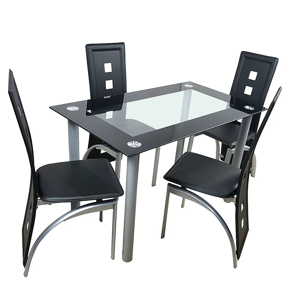 5 Piece Tempered Glass Dining Table Set with 4 Chairs Y13185