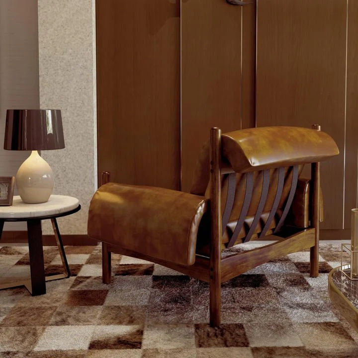Brown Tall Back Accent Chair with Arms Solid Wood Legs S898104