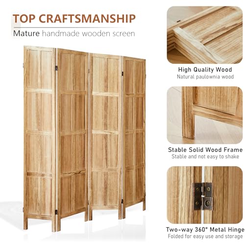 5.6 FT Folding Wooden Room Divider (Light Brown) S5972
