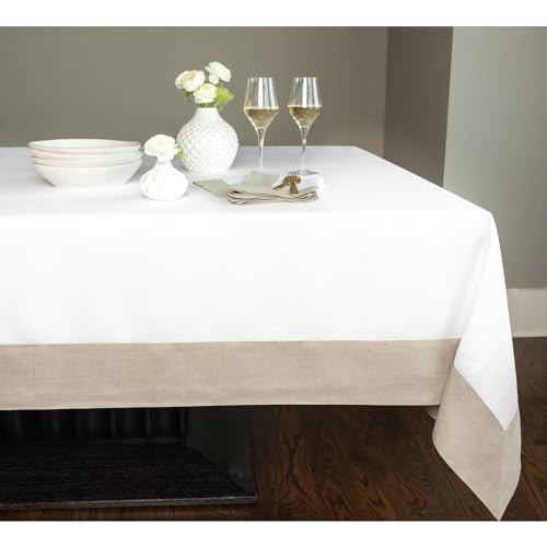 100% Pure Linen Cinnamon and Natural 60 x 120 Inch Tablecloth V6748