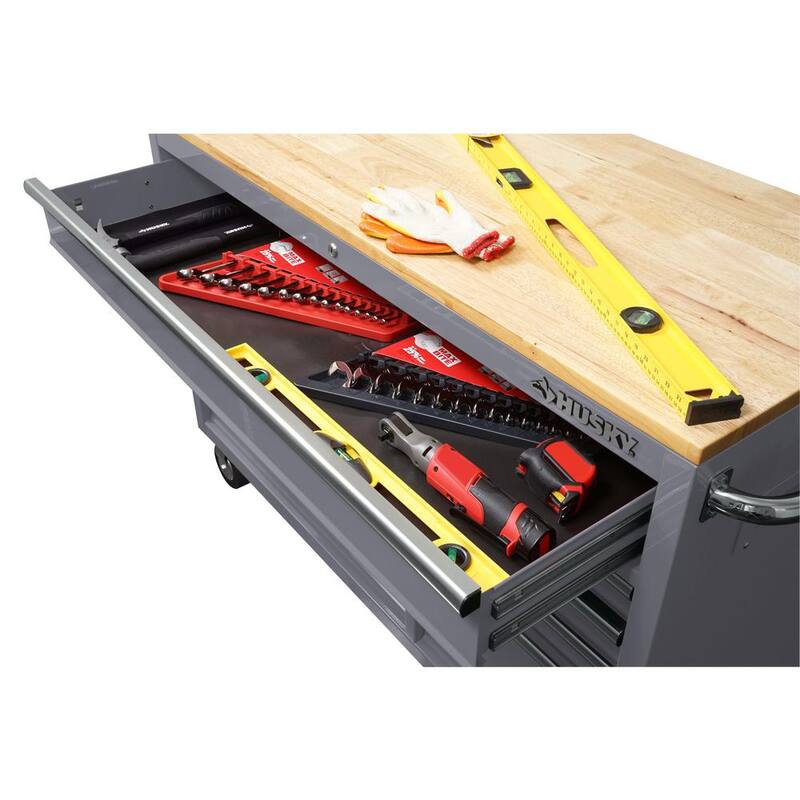 9-Drawer Mobile Workbench Cabinet with Solid Wood Top in Gloss Gray Z88066