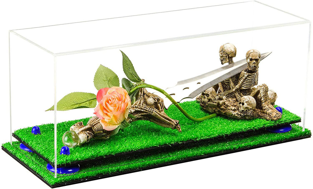 Clear Display Case with Turf Base and Navy Blue Risers Y93878