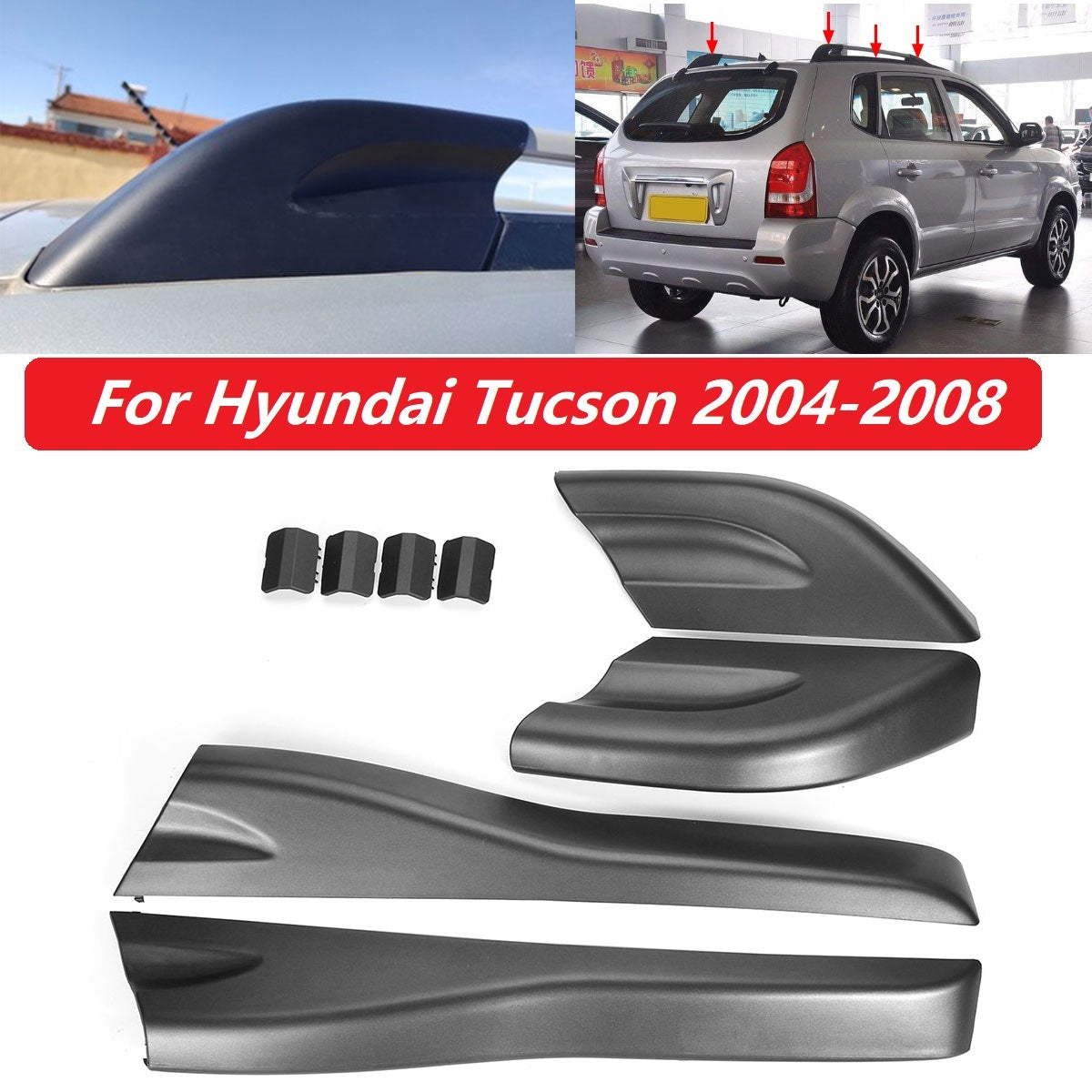 Black Car Roof Rack Rail End Cover Cap for Hyundai Tucson R472518
