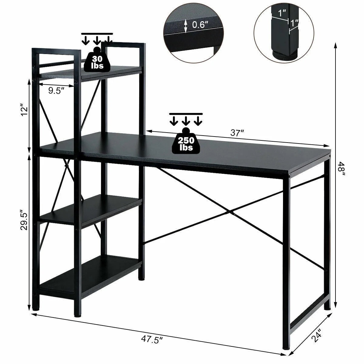 47.5" Computer Desk with 4 Tier Shelves Q745697