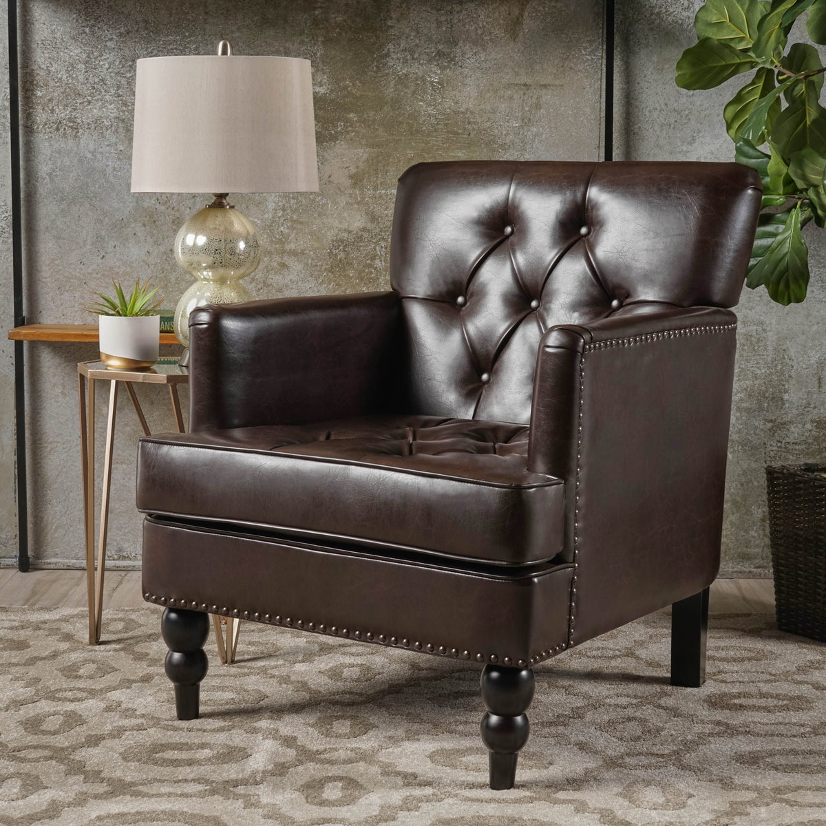 Bonded Leather Club Chair, Brown B3750
