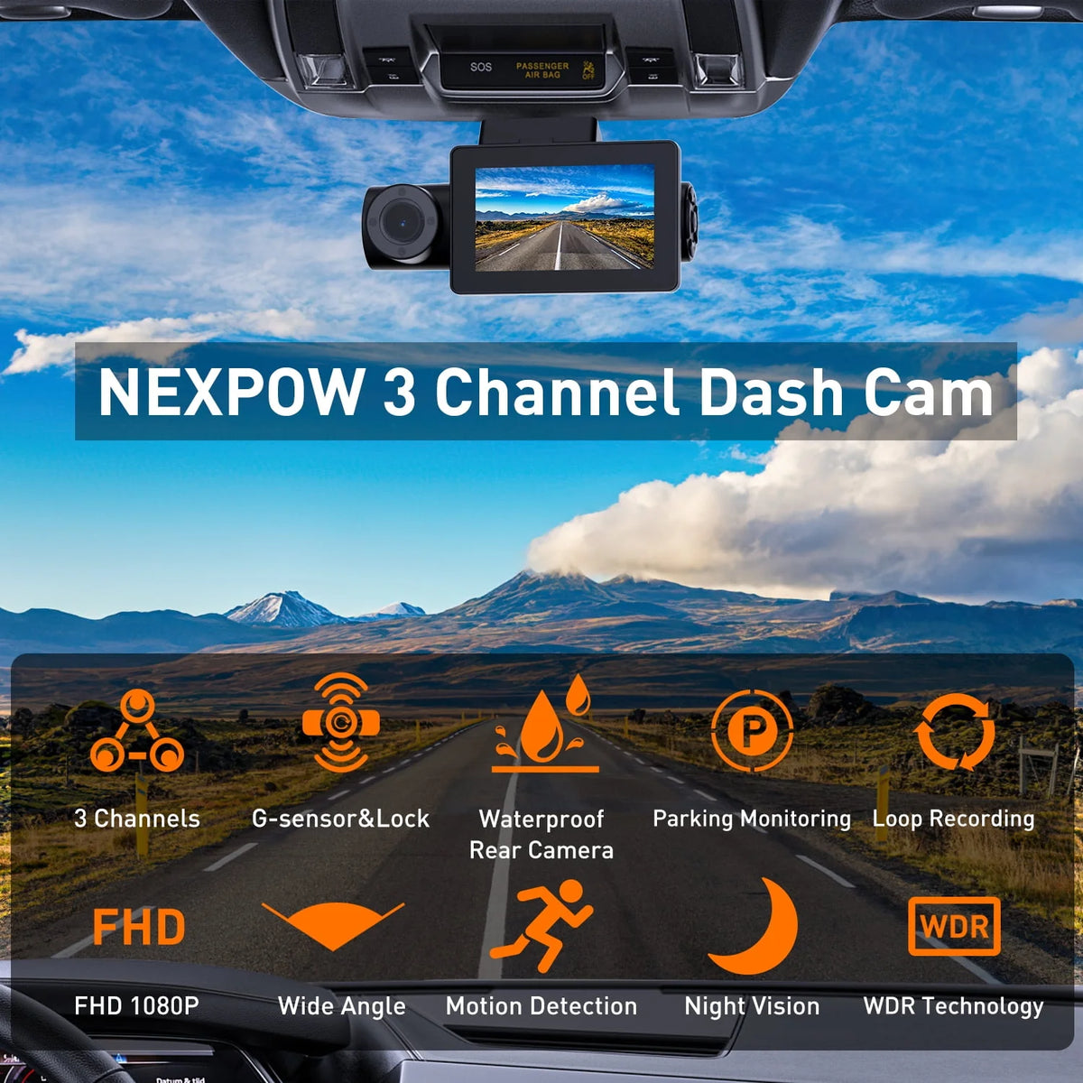 4k 3 Channel Dash Cam with 3 LCD Screen A105154