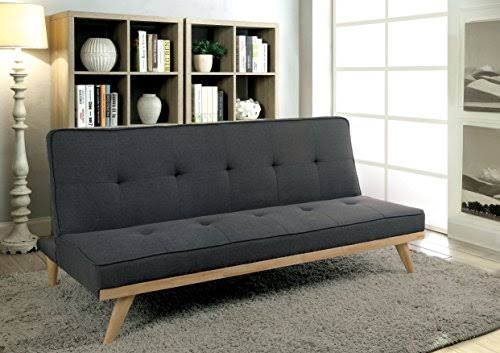 Black Faux Leather Tufted Futon D889258