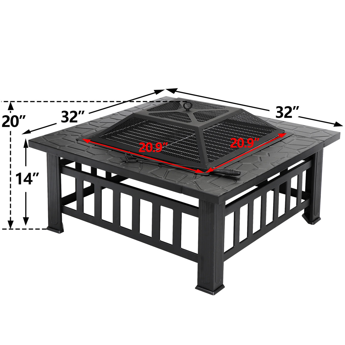 32 Outdoor Square Metal Wood Burning Fire Pit H59435