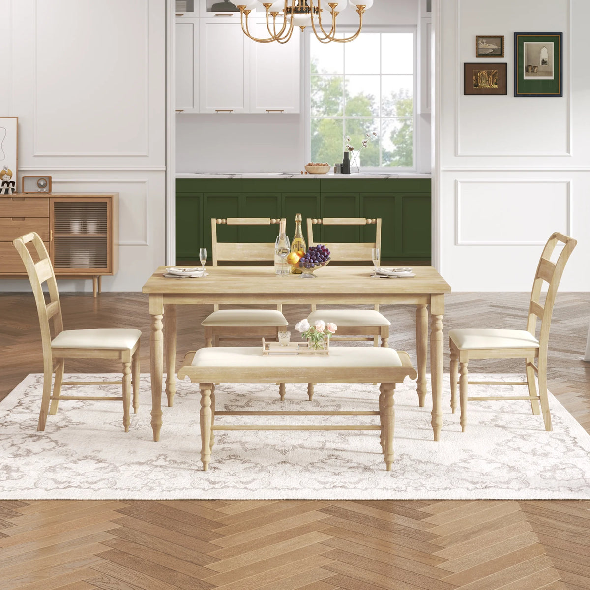 6-Piece Dining Set with Upholstered Chairs and Bench M6672