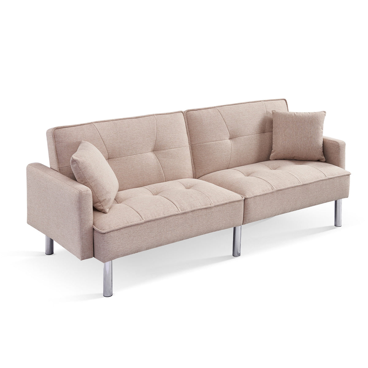 Beige Velvet Tufted Convertible Sofa Sleeper F112