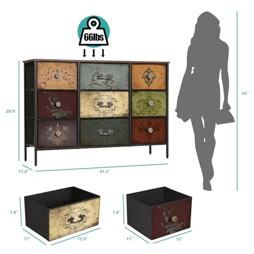 9 Drawer Fabric Dresser P5616