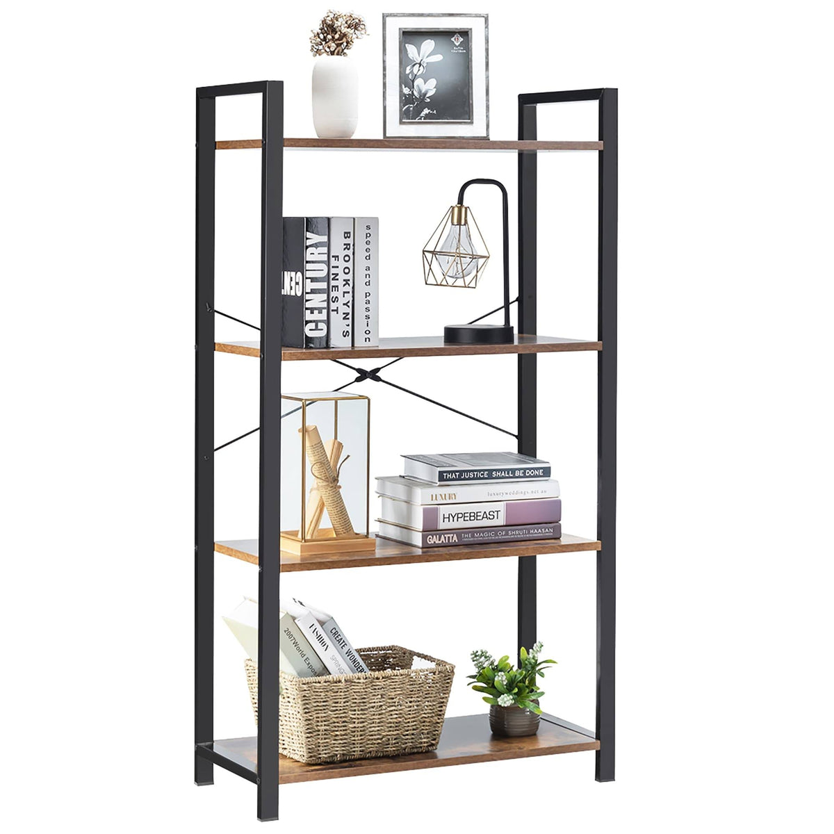 4-Tier Industrial Bookshelf Storage - Brown M997943
