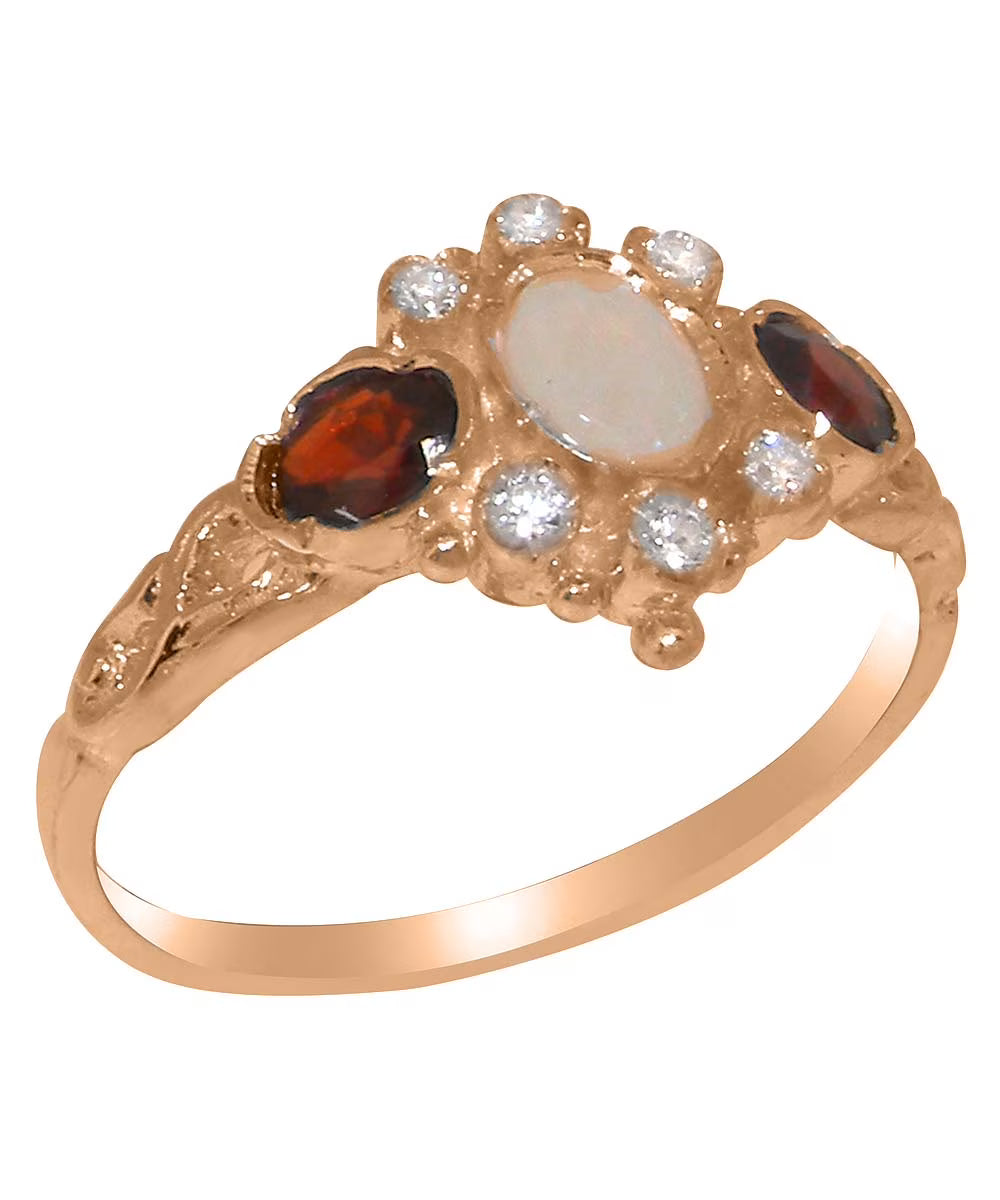 10k Rose Gold Opal Diamond Garnet Ring B3966