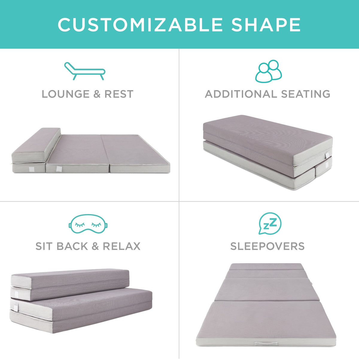 4in Thick Folding Portable Twin Mattress Topper with Carry Case J543461