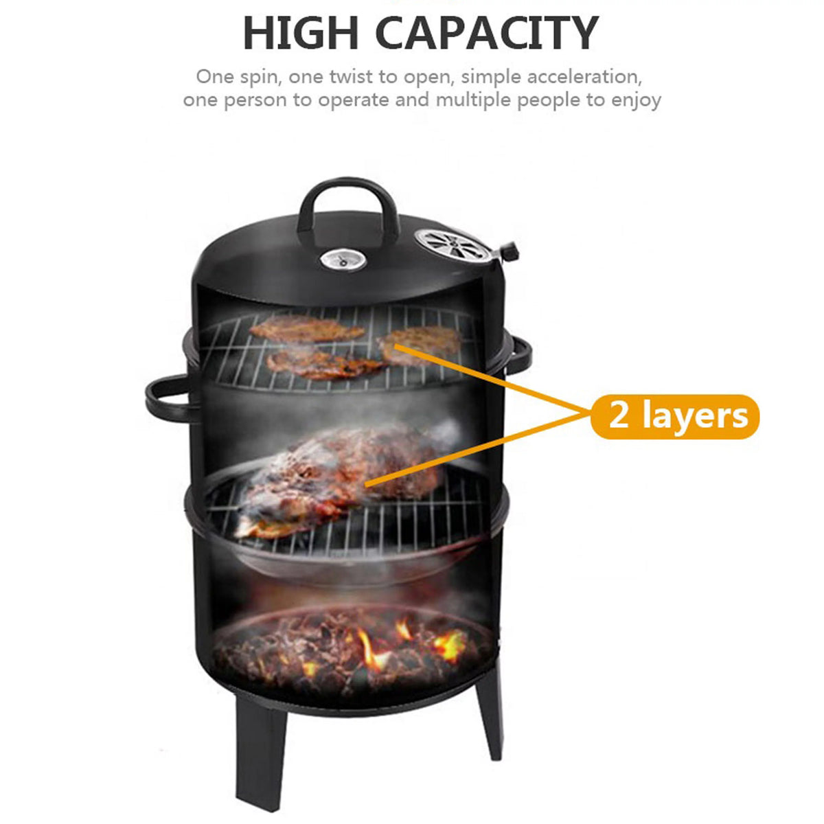 Charcoal BBQ Smoker with Built-in Thermometer W527