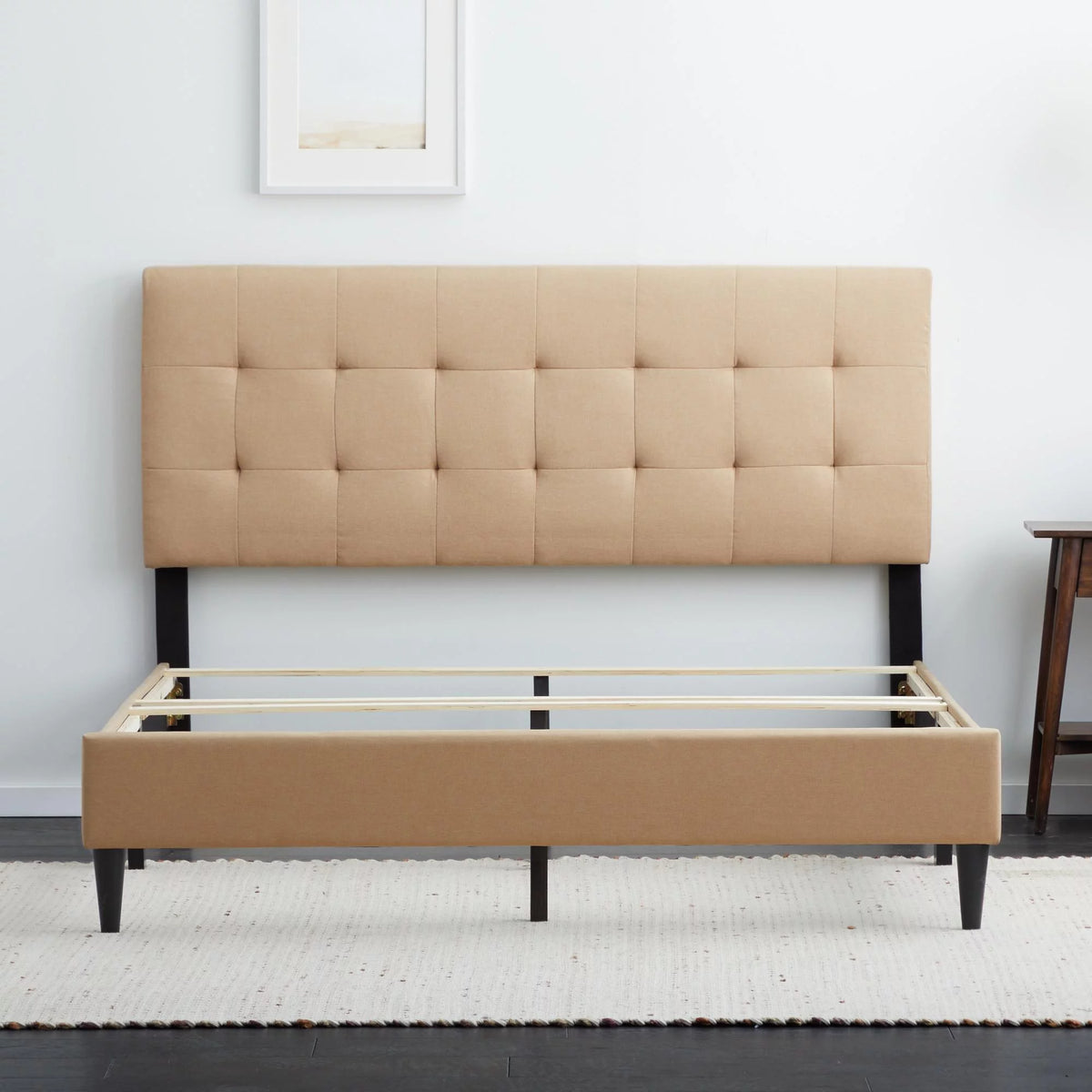 Beige Tufted Upholstered Bed, Twin N354