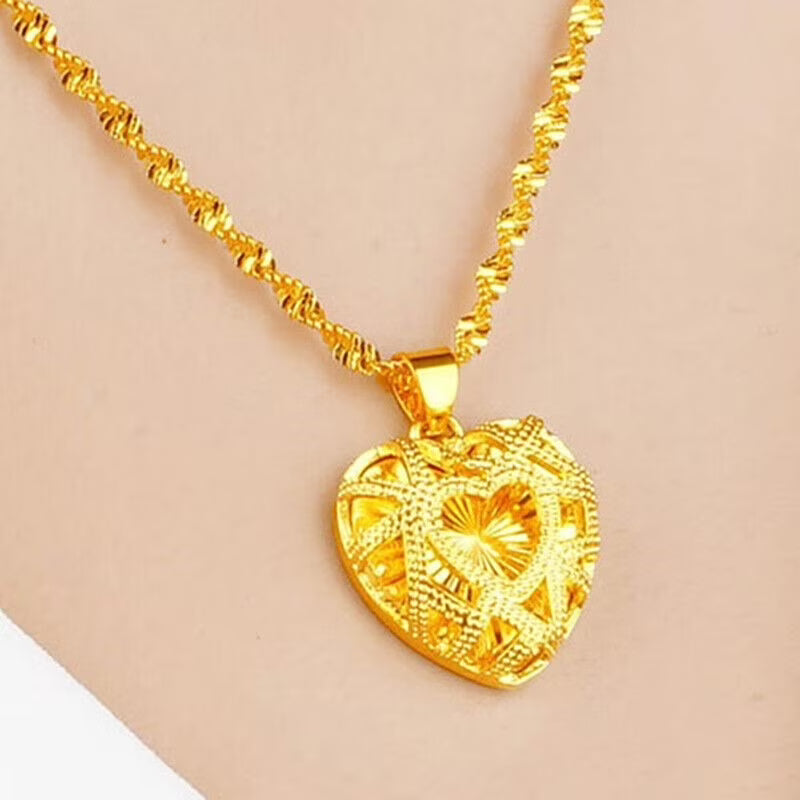 18k Gold Filled Over Silver Heart Link Chain Pendant Necklace J51808