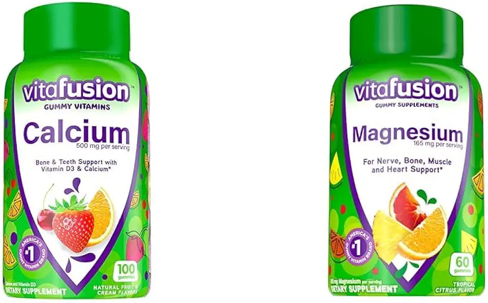 Chewable Calcium Gummy Vitamins, Fruit and Cream Flavored, 100 Count & Magnesium Gummy Supplement, 60ct S492