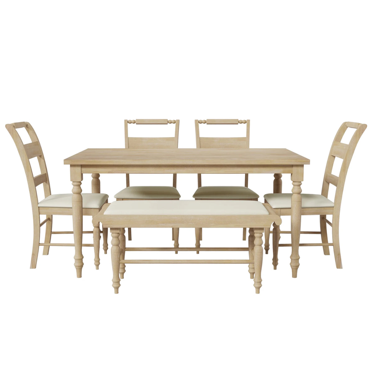 6-Piece Dining Set with Upholstered Chairs and Bench M6672