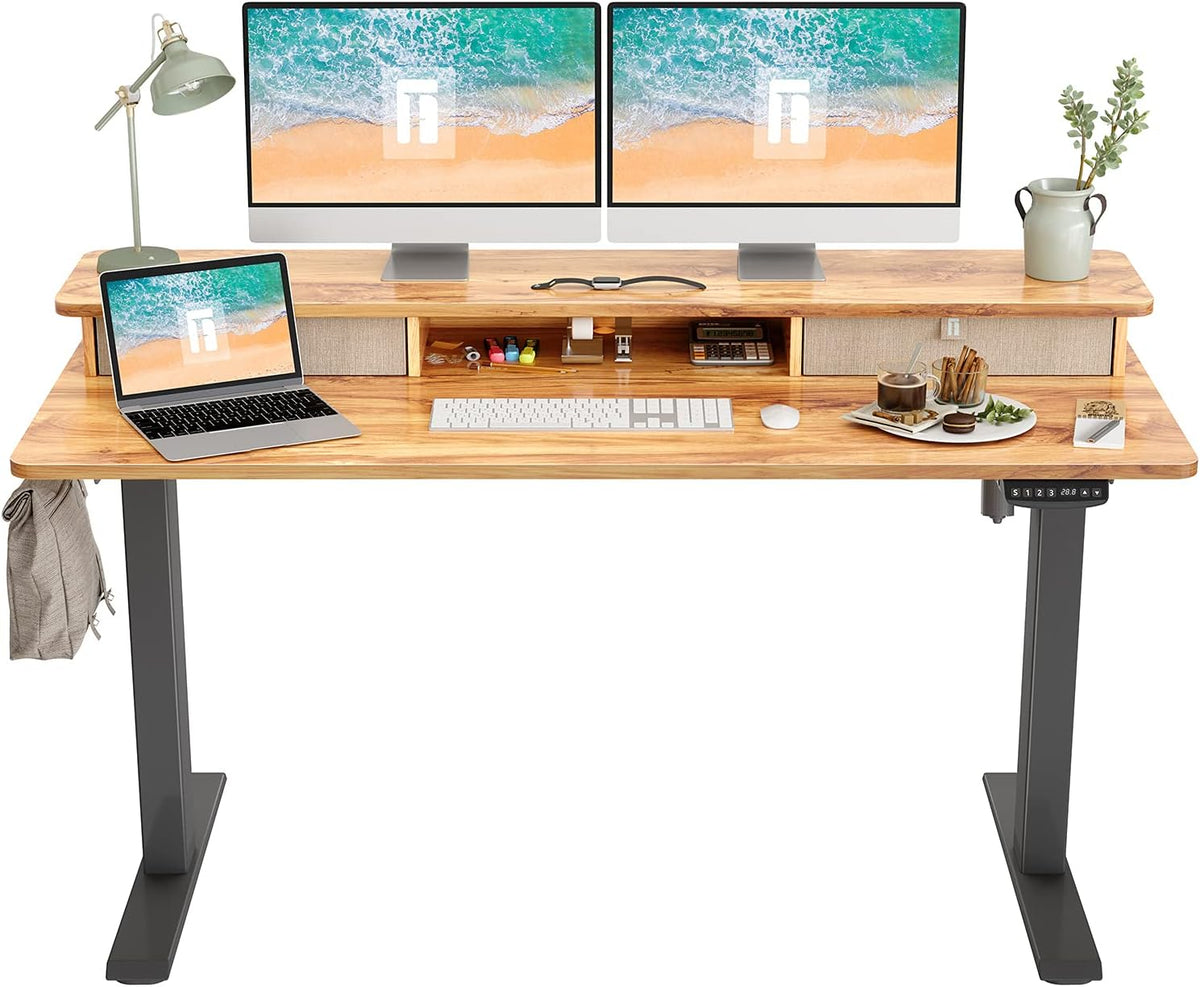 48 x 24 Inch Electric Standing Desk with Double Drawer and Storage Shelf K30367