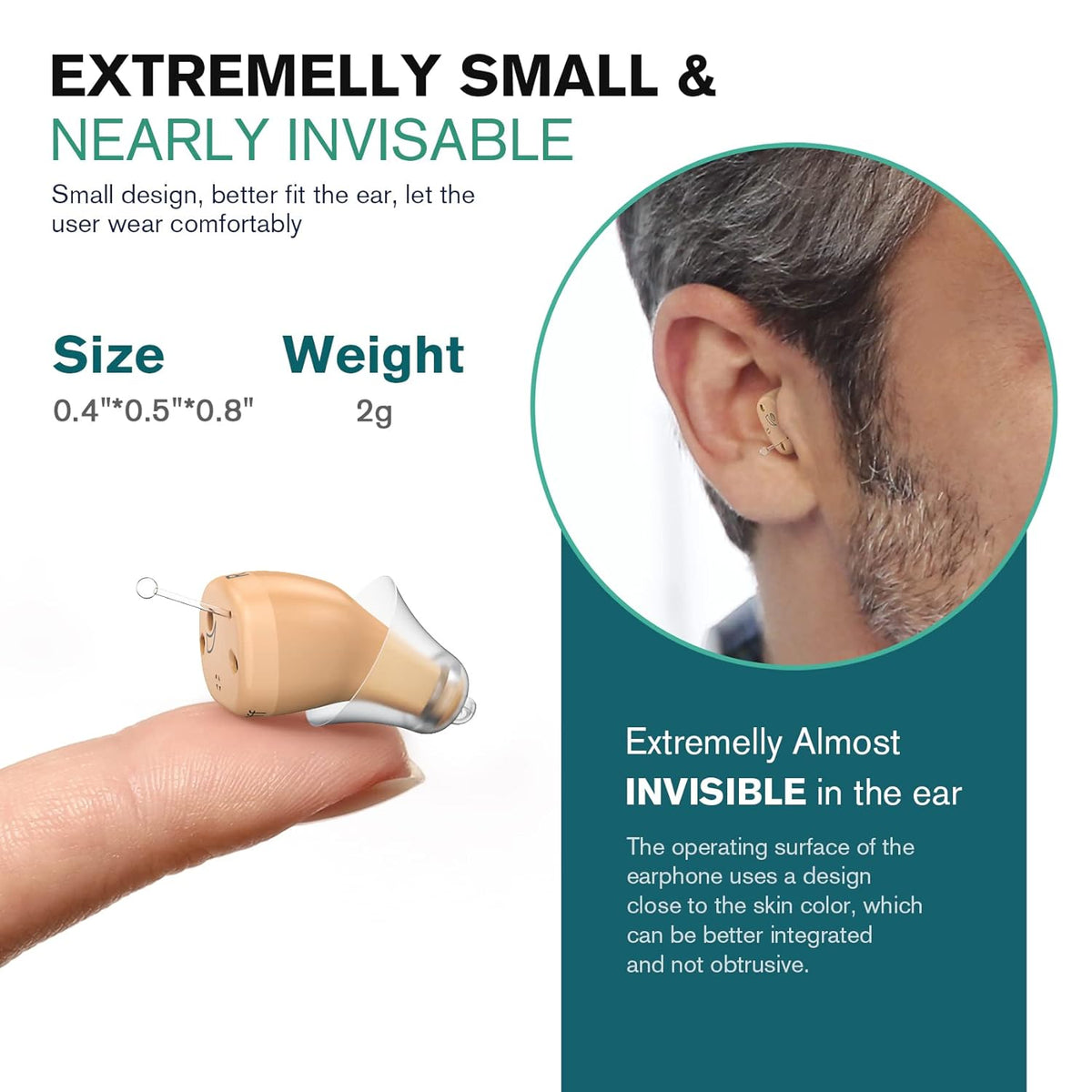 Beige Rechargeable Mini Completely-in-Canal Hearing Aid, Pair R72708