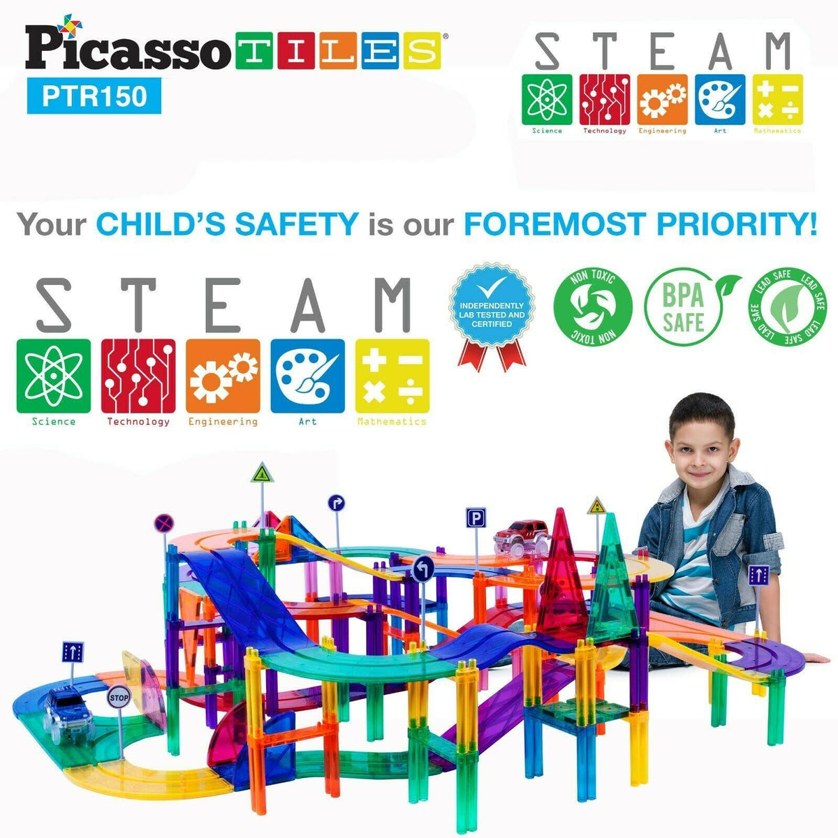 150 Piece Magnetic Building Block Race Track Set O7598