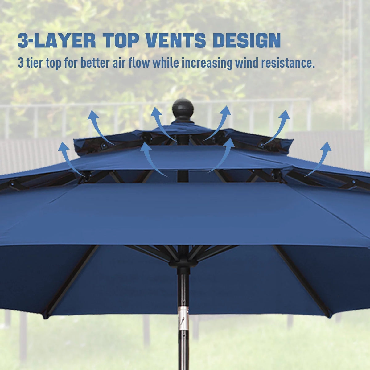 10FT 3 Tiers Adjustable Crank and Tilt Khaki Patio Umbrella E85068