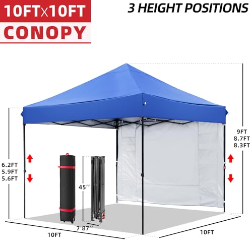 Blue 10x10 FT Pop Up Canopy Tent with 1 Sidewall B10581
