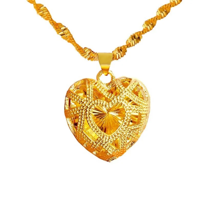 18k Gold Filled Over Silver Heart Link Chain Pendant Necklace J51808