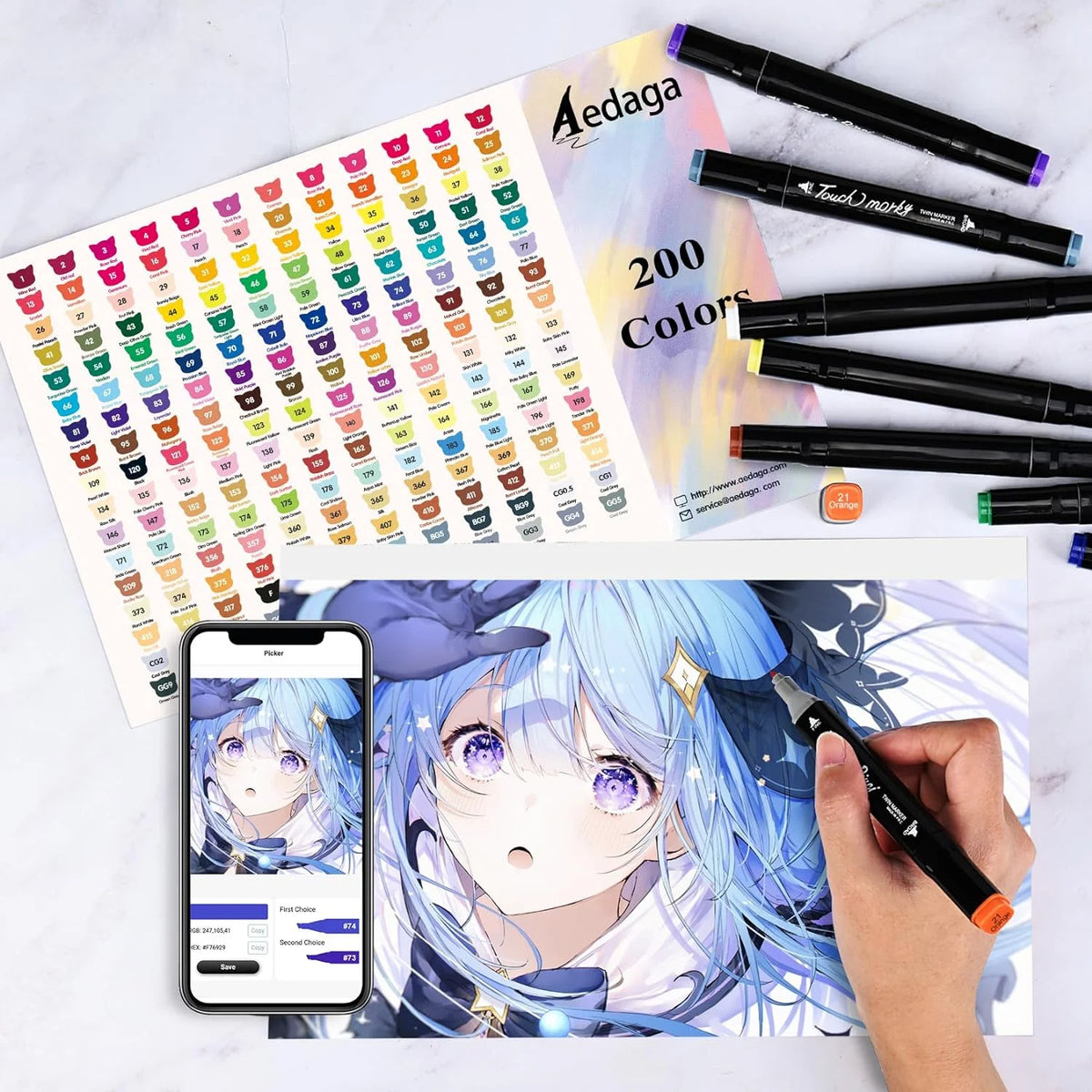 204 Colors Alcohol-Based Art Markers with Chisel and Fine Tip K1589