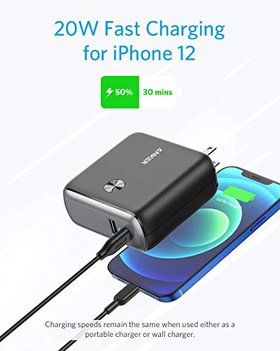 10,000 mAh 20W USB-C Portable Charger 2-in-1 Wall Charger (Black) X6217