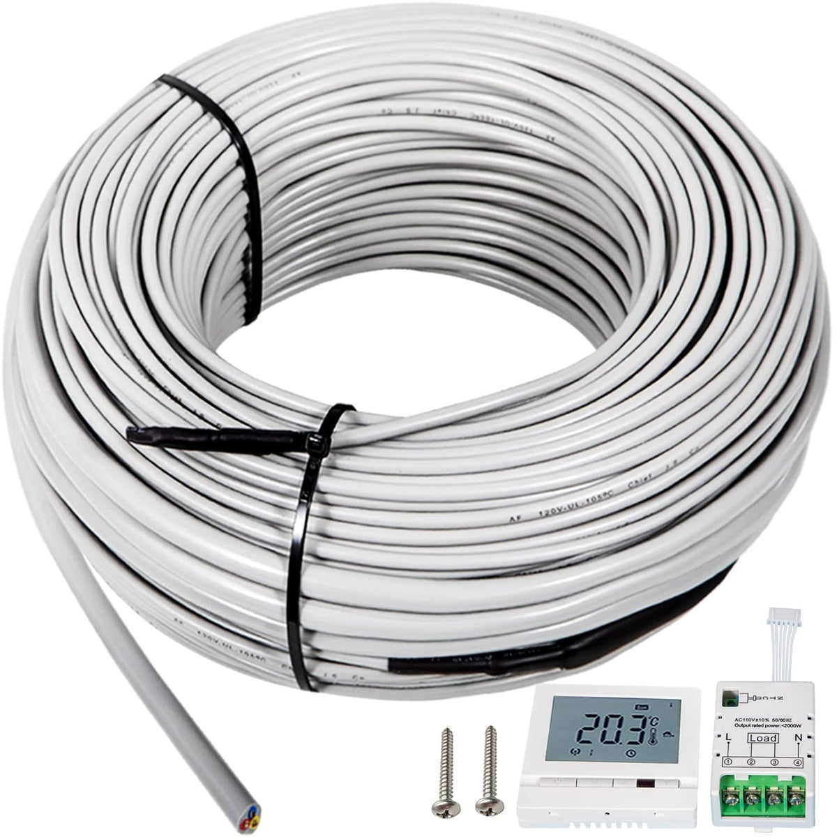 72.7 Square Feet Waterproof Insulated Floor Heating Cable with Temperature Control Panel E589