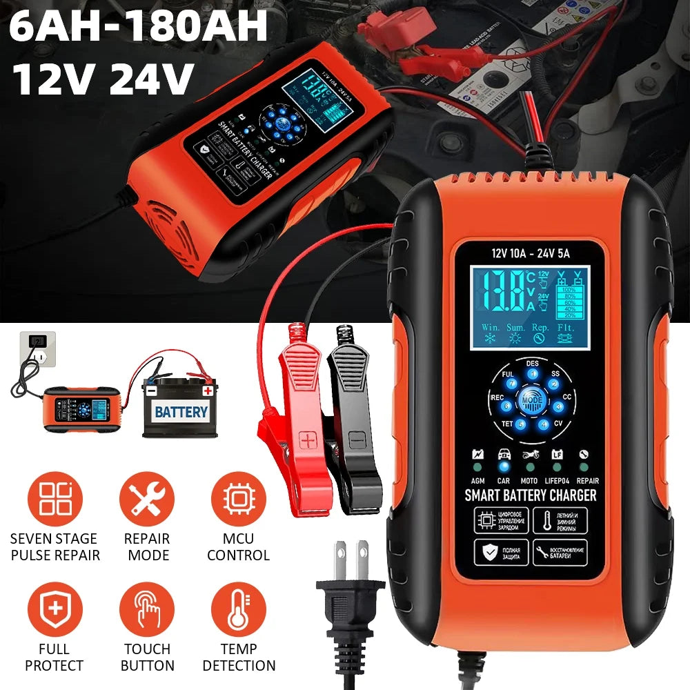 12V/24V Smart Automatic Car Battery Charger W233343