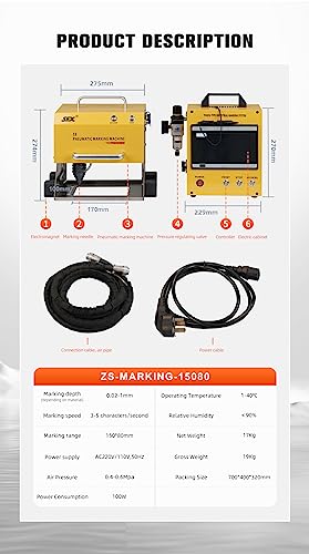 100W Pneumatic Dot Peen Metal Engraving Machine Engraving Size 120x50mm Depth 0.02-1 mm X939005