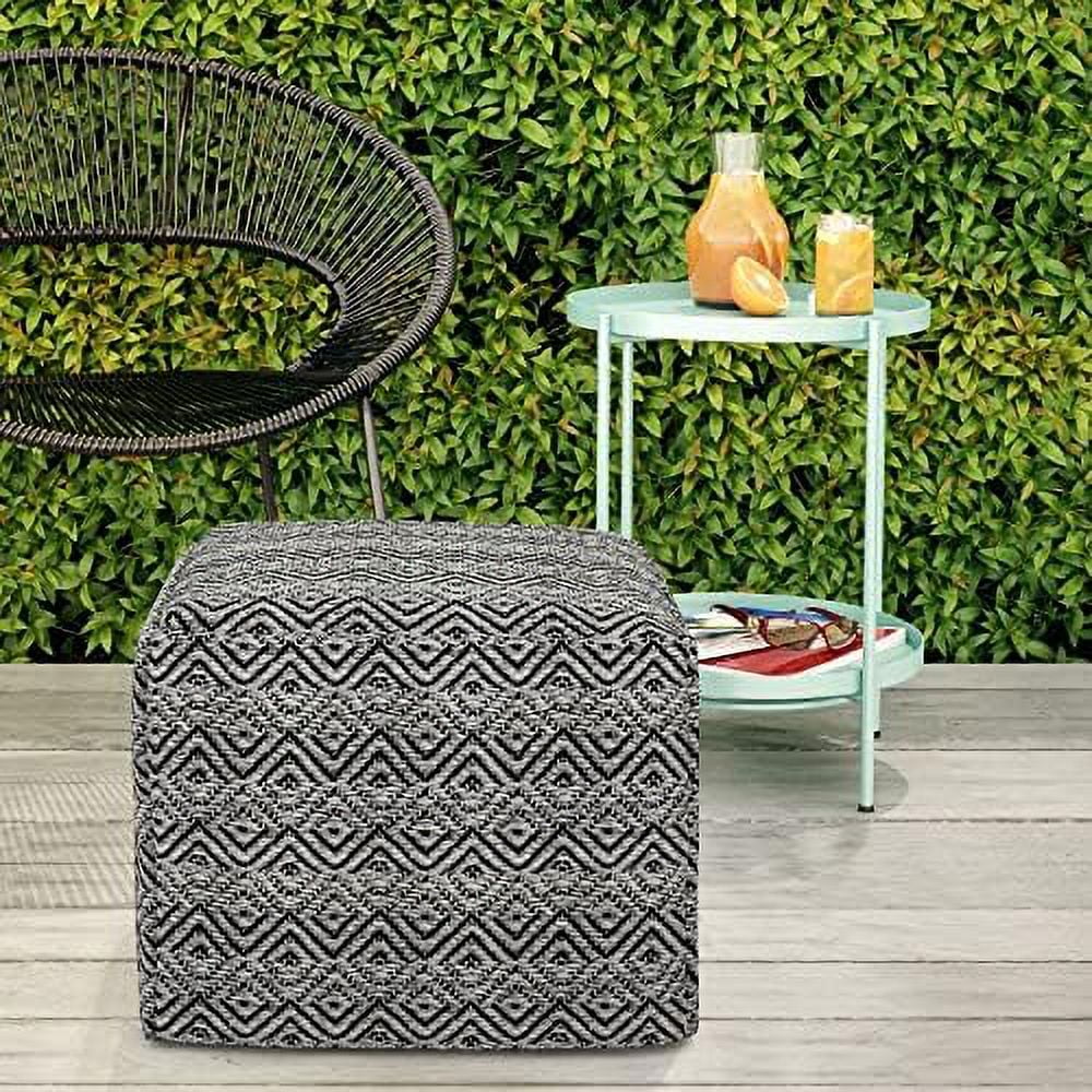 18"X18"X14" Dark Gray Black Cotton Woven Pouf Ottoman X76865