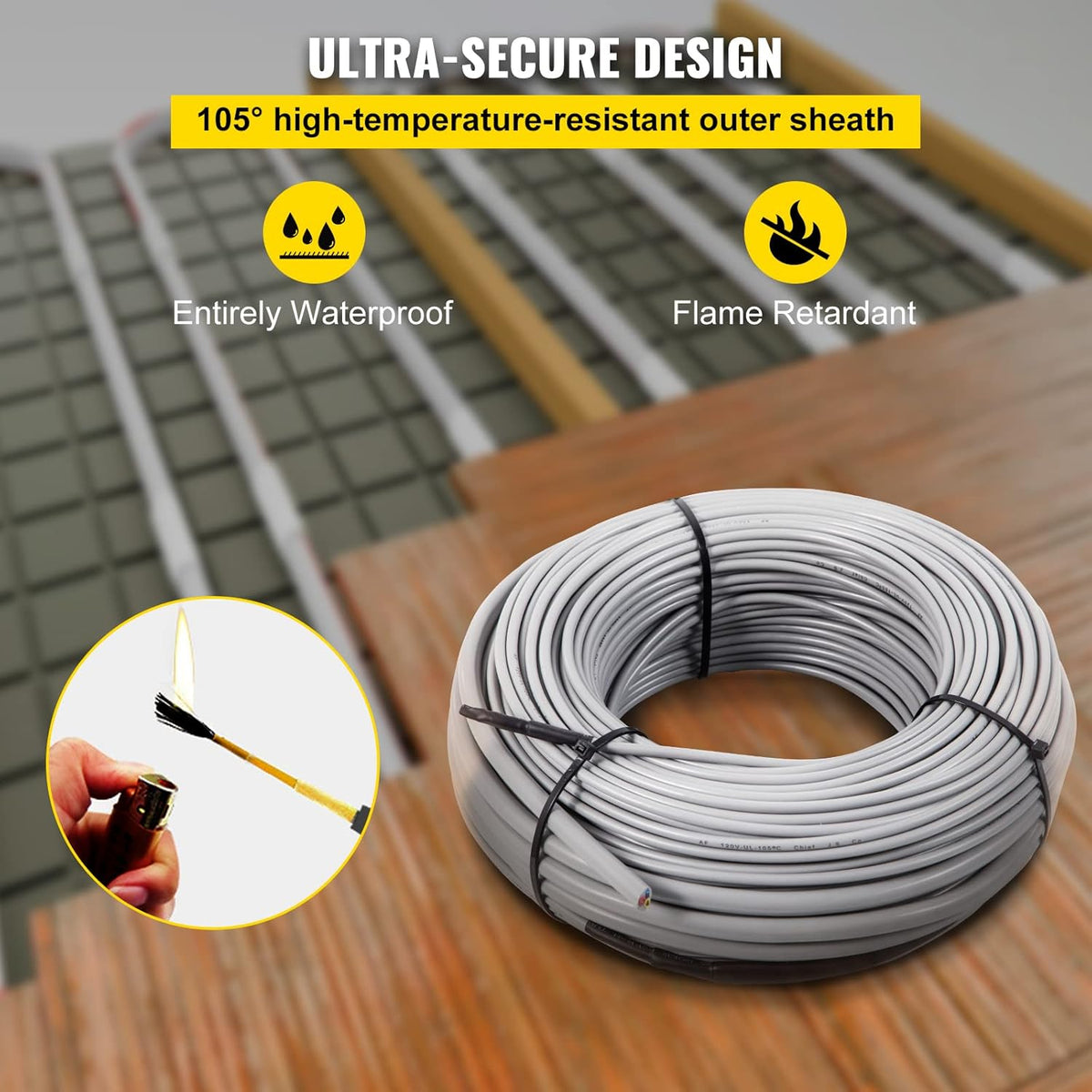 72.7 Square Feet Waterproof Insulated Floor Heating Cable with Temperature Control Panel E589