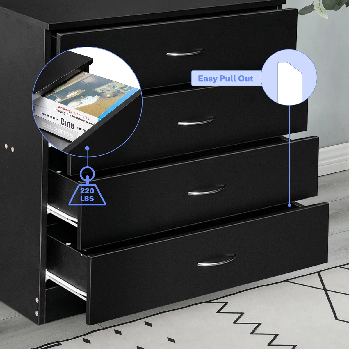 Black 4 Drawer Wood Dresser L558541